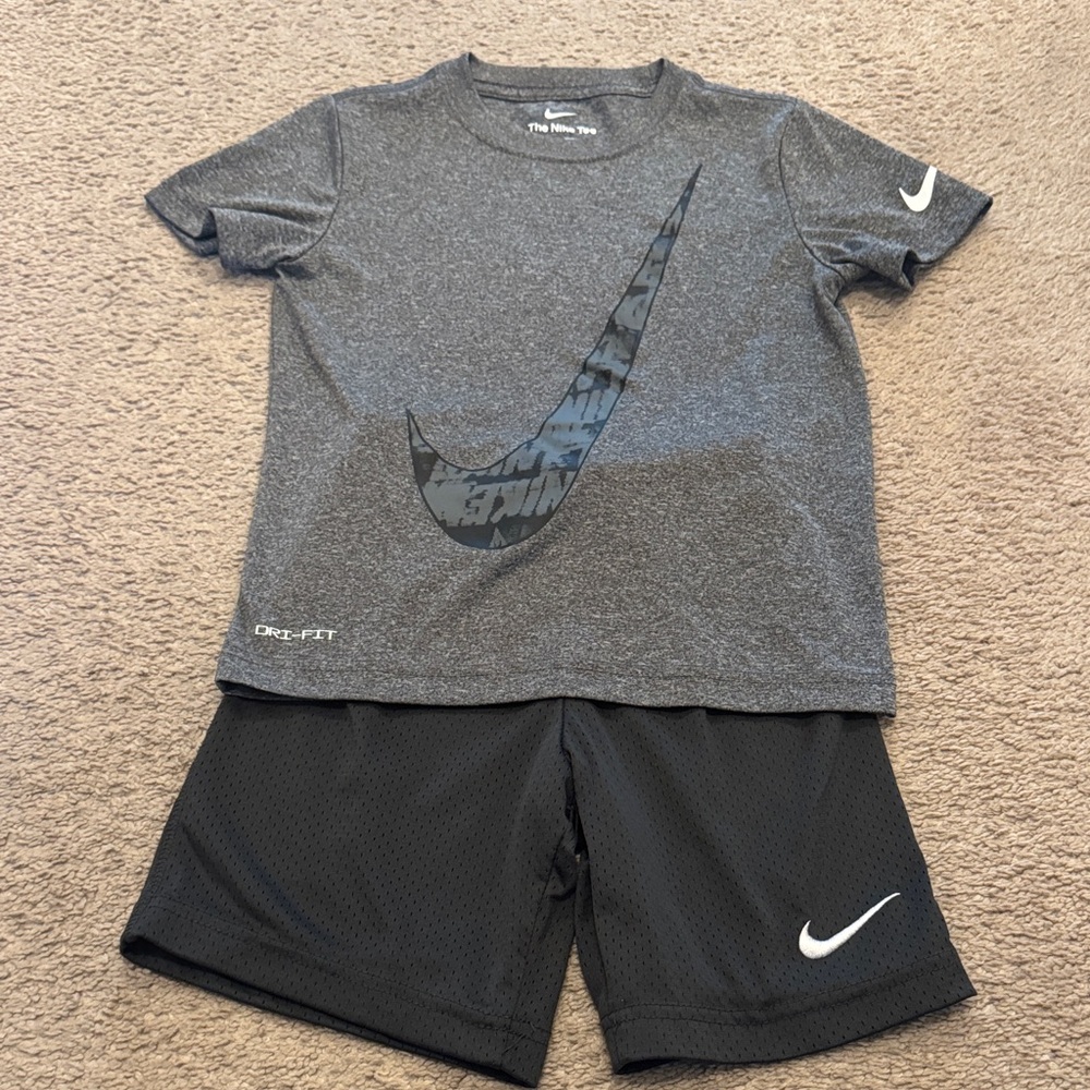Nike Grey Graphic Dri-FIT Tee with Black Nike Mesh Shorts